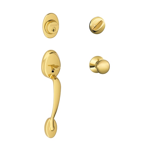 Schlage Plymouth Bright Brass Handleset Right or Left Handed F60PLY605 - main